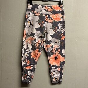 Floral Print Women's Leggings - Gray and Orange